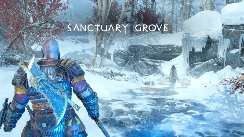 Kratos Arriving in Sanctuary Grove in God of War Ragnarok