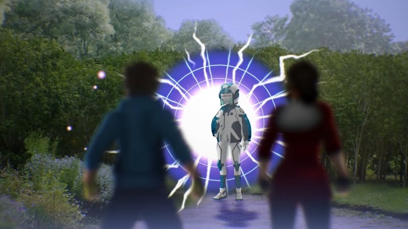 Rhi Standing by an Ultra Wormhole in Pokémon GO