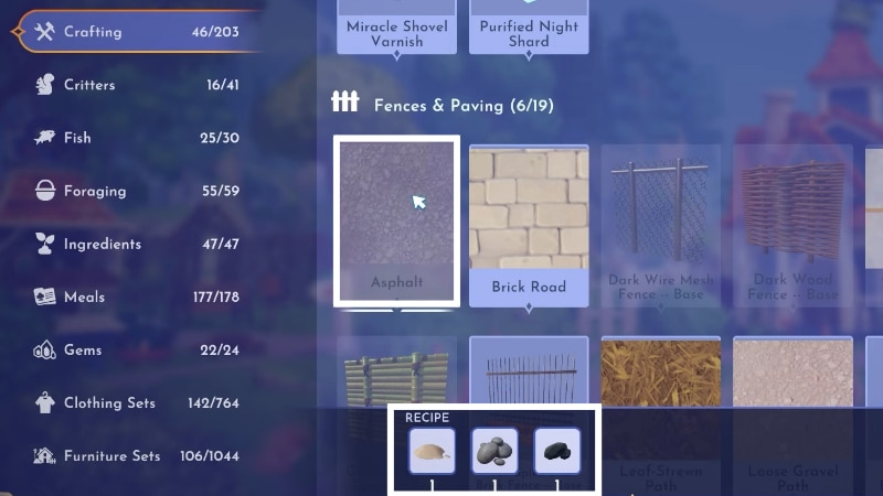Asphalt Crafting Recipe in Disney Dreamlight Valley