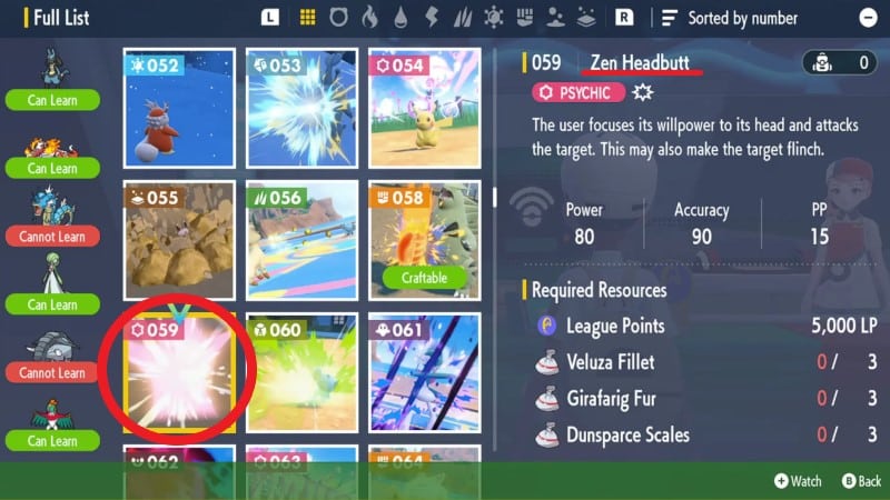 How to craft TM059 Zen Headbutt in Pokémon Scarlet and Violet