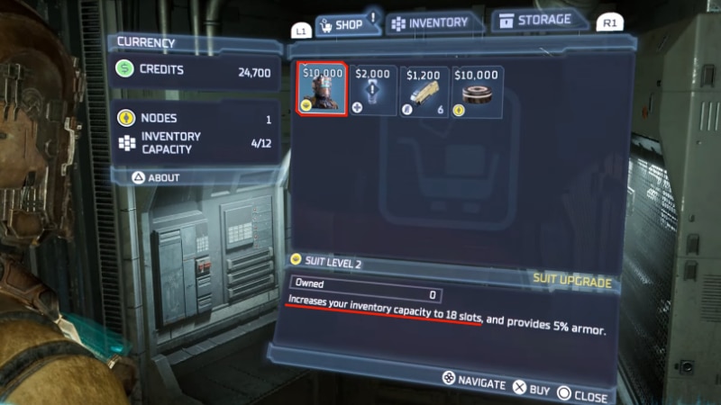 Buying a Suit Upgrade to Increase Inventory Capacity in Dead Space Remake