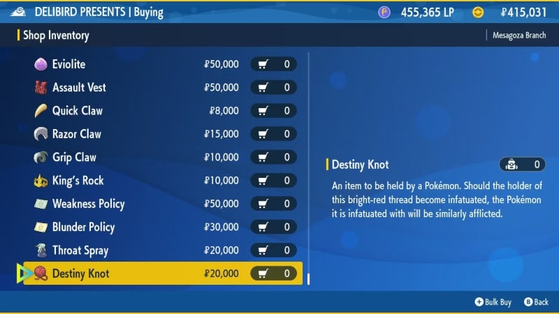 Destiny Knot in Pokemon Scarlet and Violet