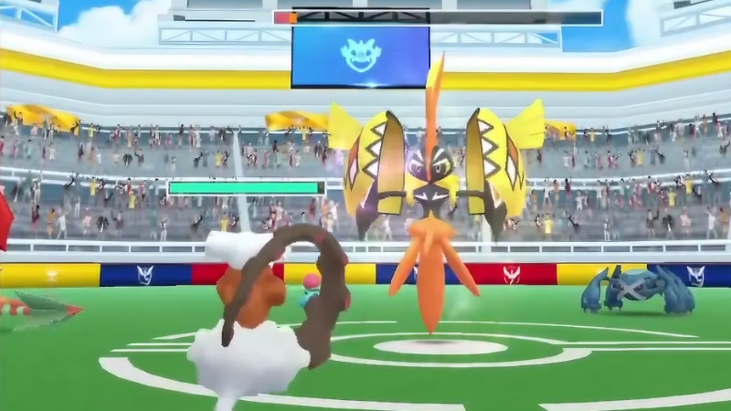Facing Tapu Koko in a Pokémon GO Raid