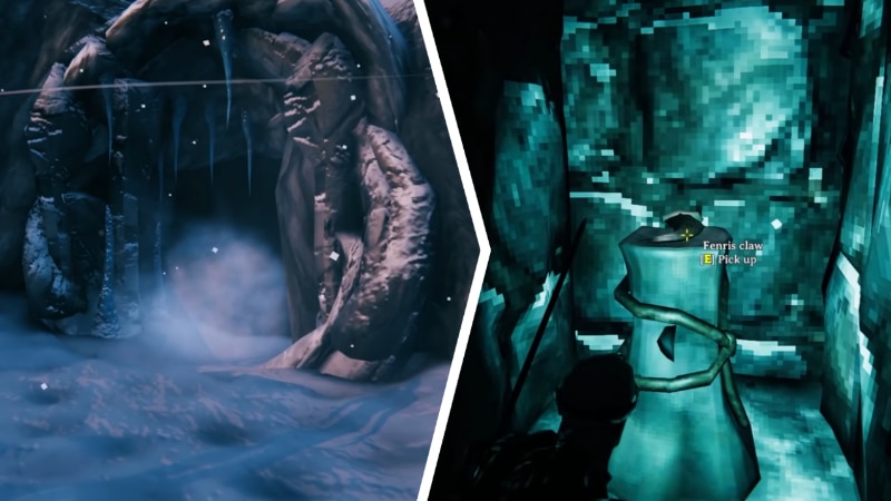 Finding a Fenris Claw in a Frost Cave in Valheim
