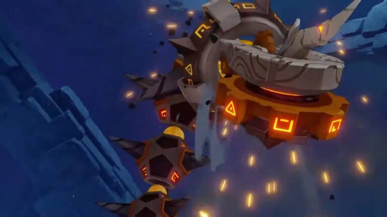 Genshin Impact: How to Locate and Defeat the Ruin Serpent The Ruin Serpent highlighted against the sky in Genshin Impact