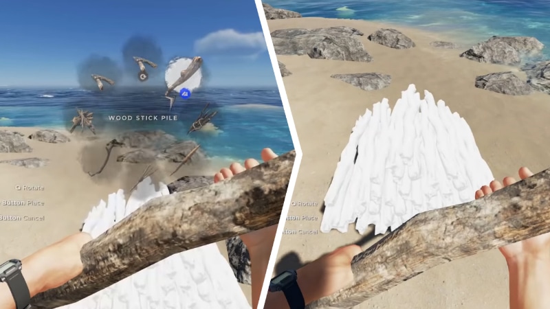 Placing Down a Wood Stick Pile in Stranded Deep