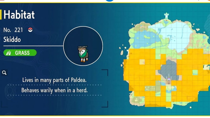 Skiddo Habitat Map Location in Scarlet and Violet
