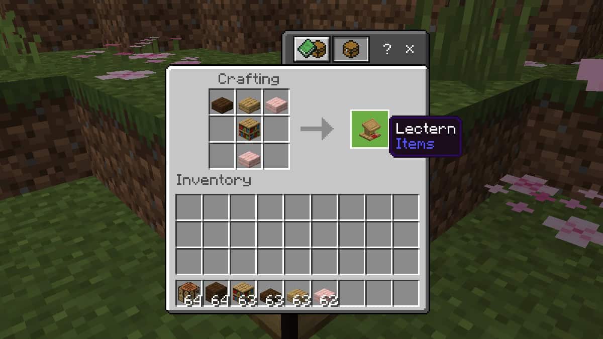 crafting a lectern in a crafting table