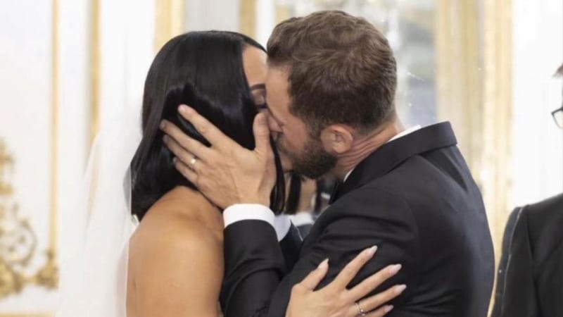 Nikki Bella and Artem Chigvintsev have their wedding kiss