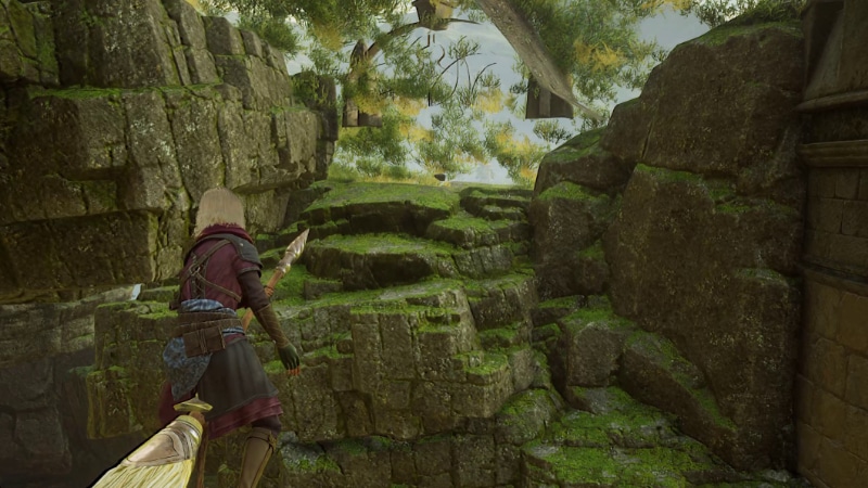 Flying beneath the map to the Hufflepuff Common Room in Hogwarts Legacy