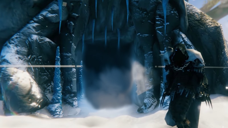 Frost Cave Entrance in the Mountains of Valheim Screenshot Sourced from YouTuber Alessio