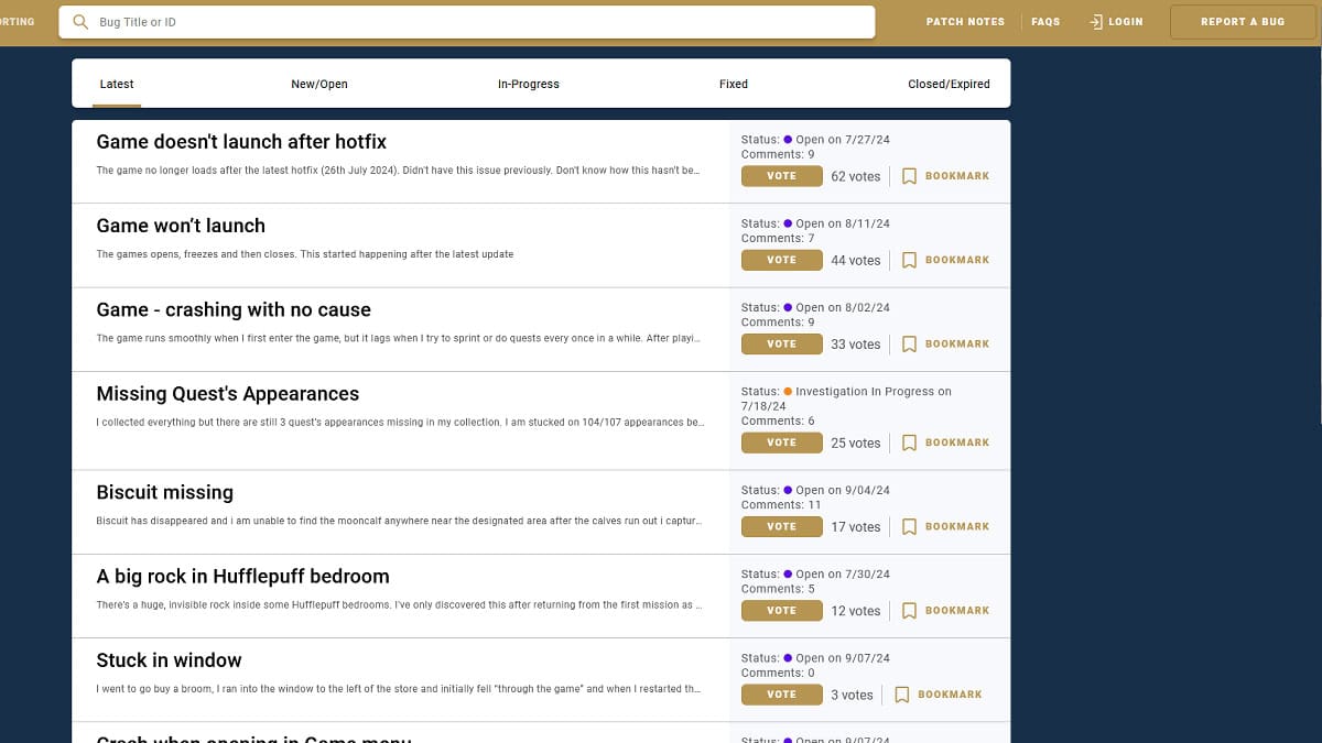 Hogwarts Legacy Support page.