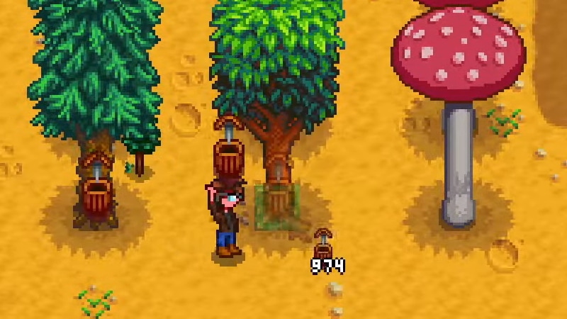 Placing Tappers on Trees in Stardew Valley Image Sourced from YouTuber Sirious Kairus