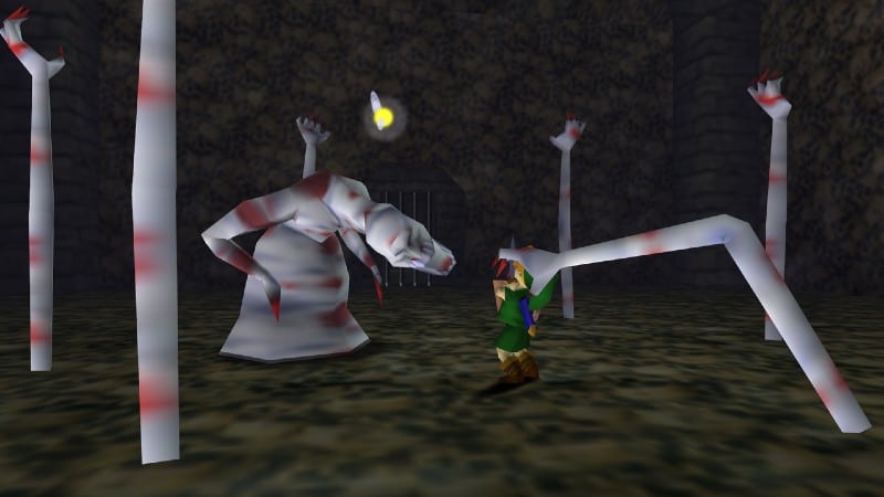Link fighting the Bottom of the Well boss in Legend of Zelda: Ocarina of Time