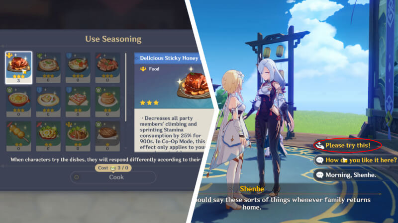 Giving Spices From the West Food to Shenhe in Genshin Impact