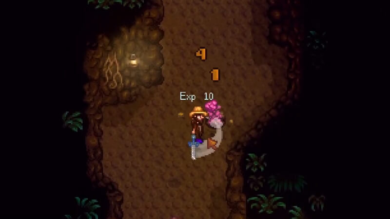 Killing an enemy to farm Bug Meat in Stardew Valley