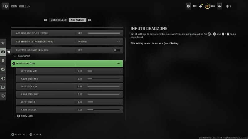 Deadzone Settings