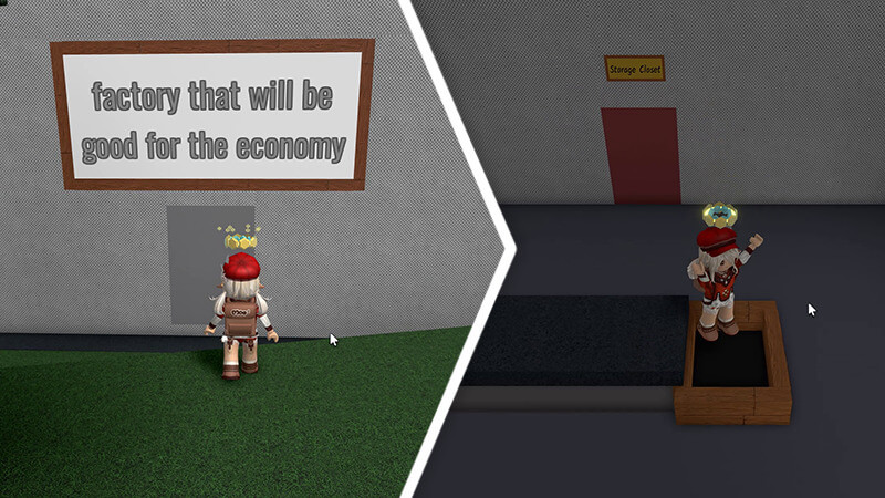 Entering the secret room in the factory in Find the Markers