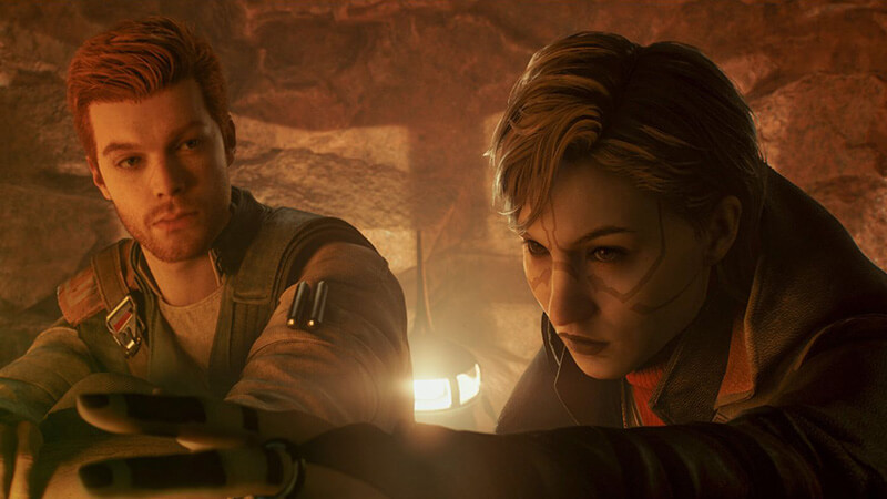 Cal and Merrin sitting side by side in Star Wars Jedi: Survivior.