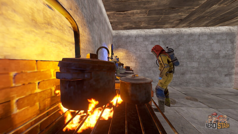 Rust player crafting gunpowder by using mixing table