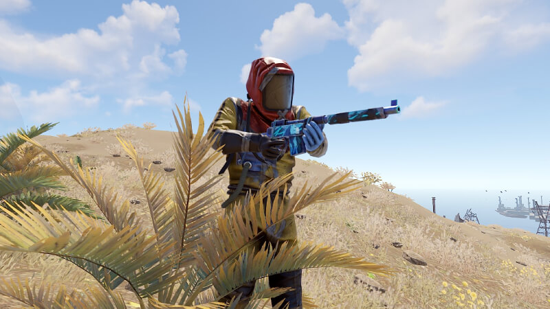 Rust player standing still and holding semi automatic rifle