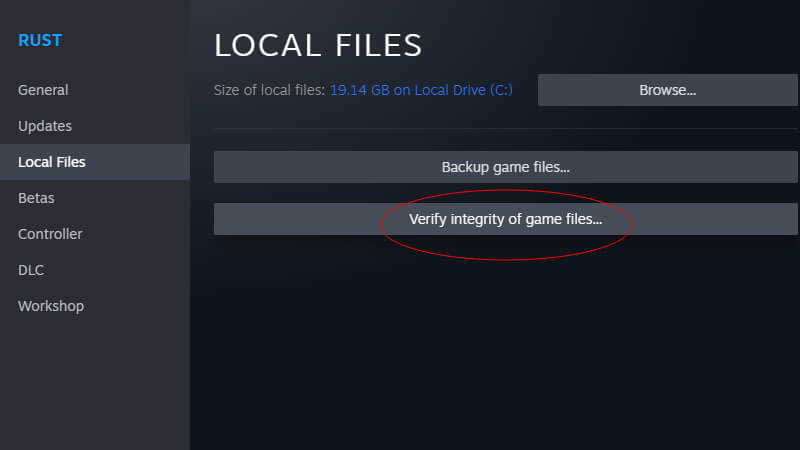 Steam local files window