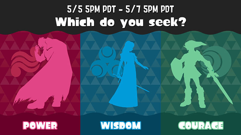 The three teams for the Zelda Splatfest with symbols.