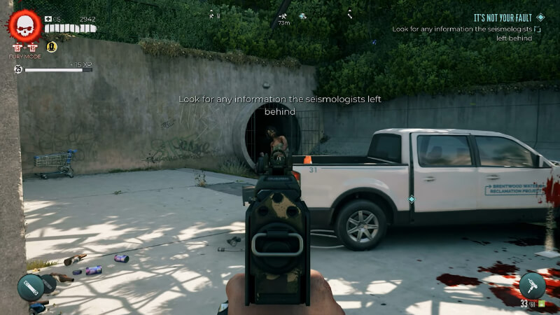 Shooting a zombie coming out of a sewer