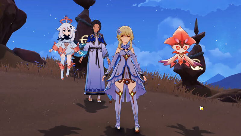 Traveler Paimon and Sorush Together in Search for the Lost Monument Fragments Genshin Impact