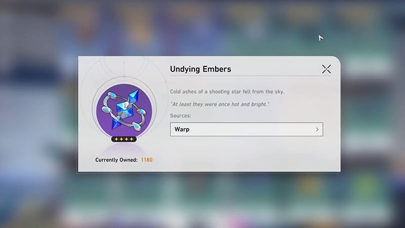 Undying Embers In-Game Description in Honkai Star Rail