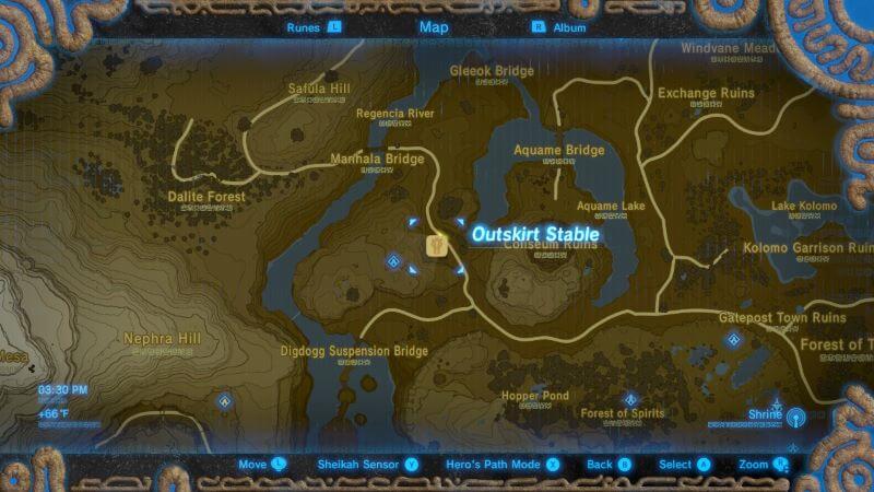 A map of Outskirt Stable in Breath of the Wild