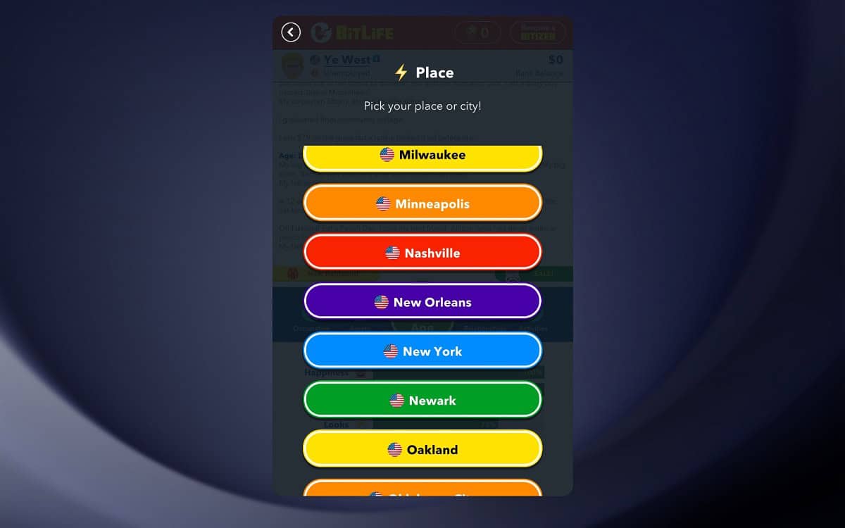 changing birthplace to new orleans louisiana in bitlife