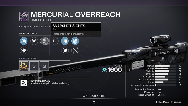 Destiny 2 Mercurial Overreach God Roll