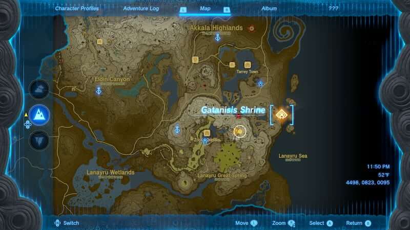 How to Complete Gatanisis Shrine in Zelda Tears of the Kingdom location map TOTK