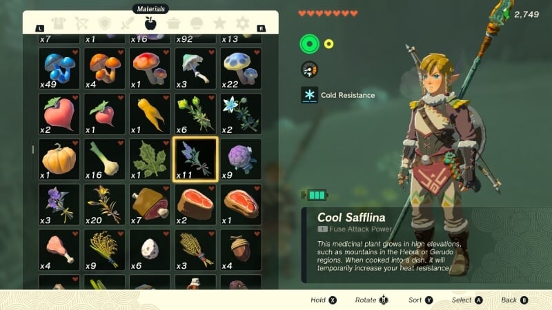 Zelda Tears of the Kingdom How To Get and use Cool Safflina