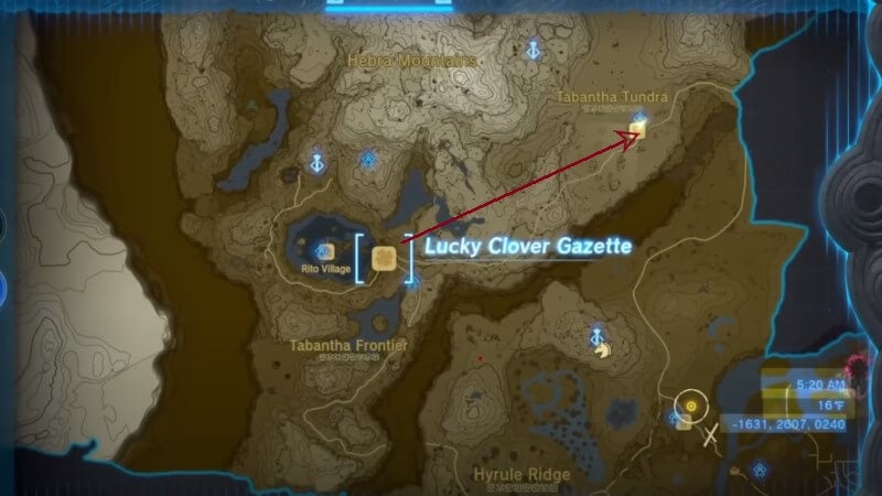 Location of Snowfield Stable in Zelda.