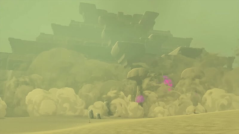The Lightning Temple Emerging from the Desert Sands in Zelda Tears of the Kingdom