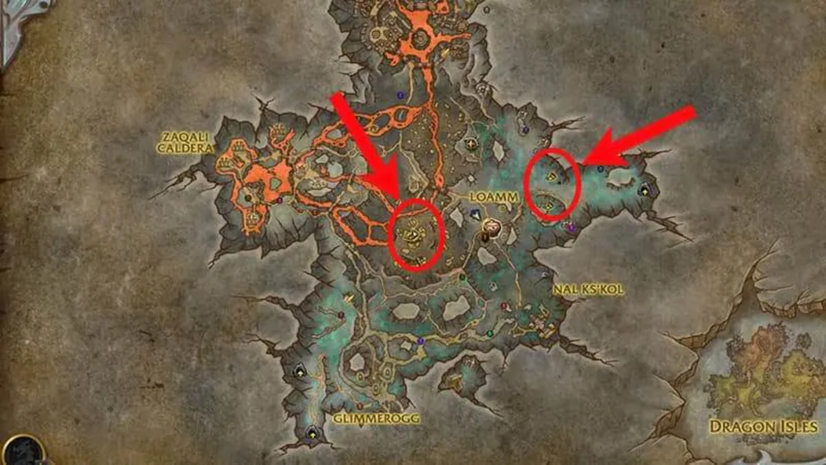 A map to Coveted Baubles in World of Warcraft