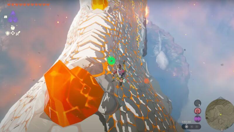 Zelda TotK: The character on the Dinraal's back farming Dinraal's Scale