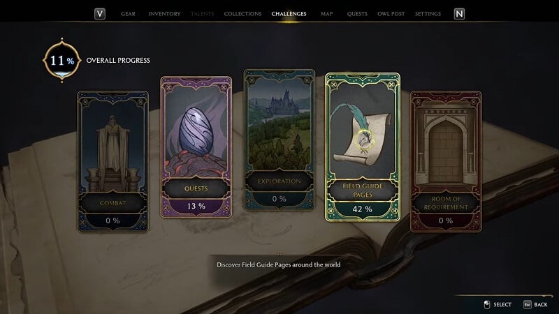 Field Guide Pages menu