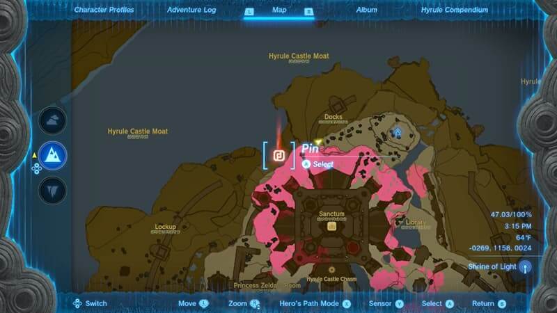 Hylian Shield cave entry location in Tears of the Kingdom