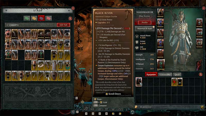 Black River Scythe Diablo 4 inventory view