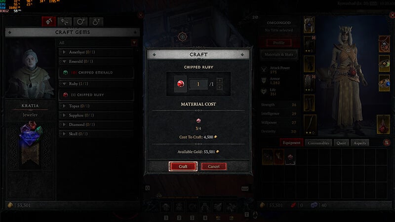 Crafting a Ruby at the Jeweller in Diablo 4
