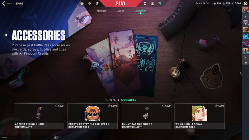 Buying accessories using credits in Valorant.