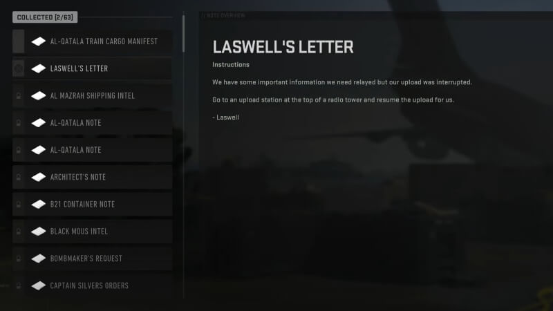 Read Laswell Letter from DMZ notes menu.