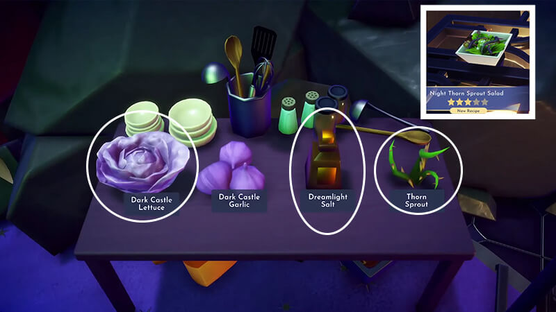 Night Thorn Sprout Salad Recipe and Ingredients in Dreamlight Valley