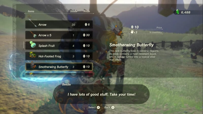 Smotherwing Butterflies TotK inventory