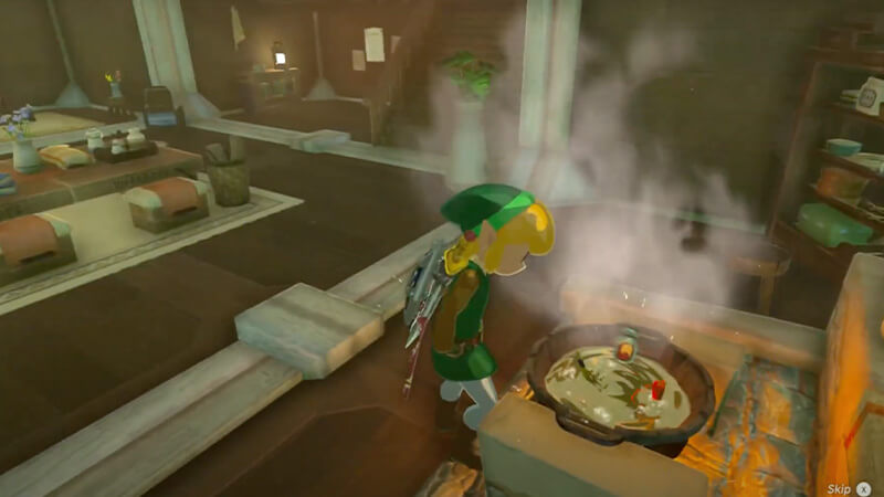 Link cooks Vegetable Curry Recipe in Zelda Tears of the Kingdom (TotK)