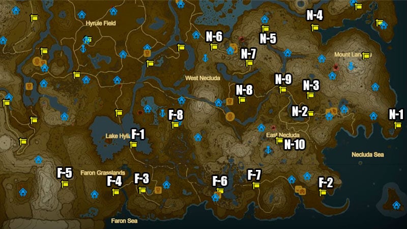 Addison Locations in Zelda Tears of the Kingdom Faron and Necluda
