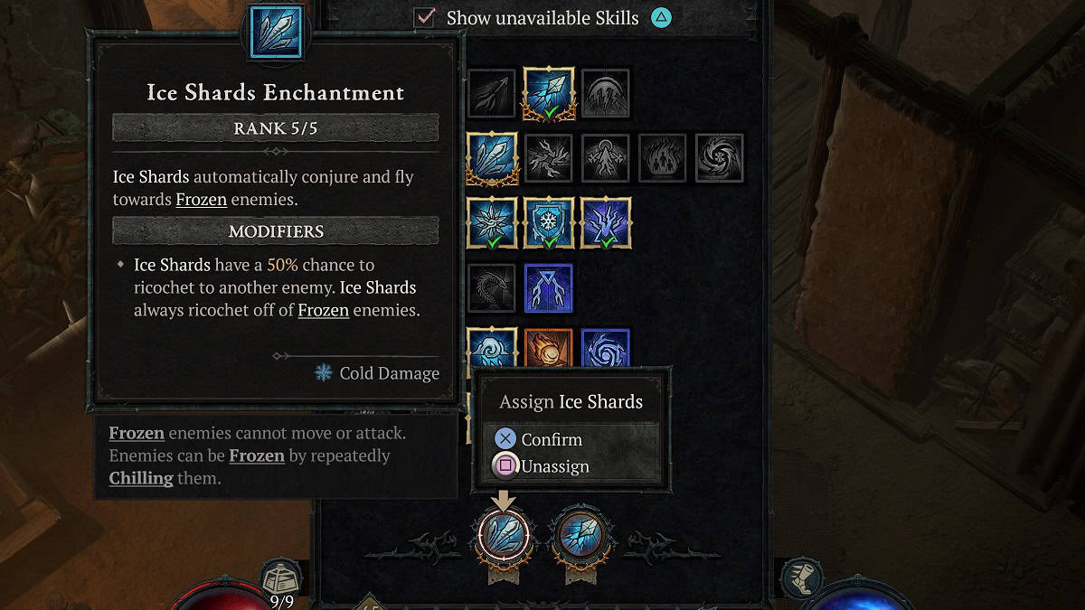 assigning ice shards to enchantment slot